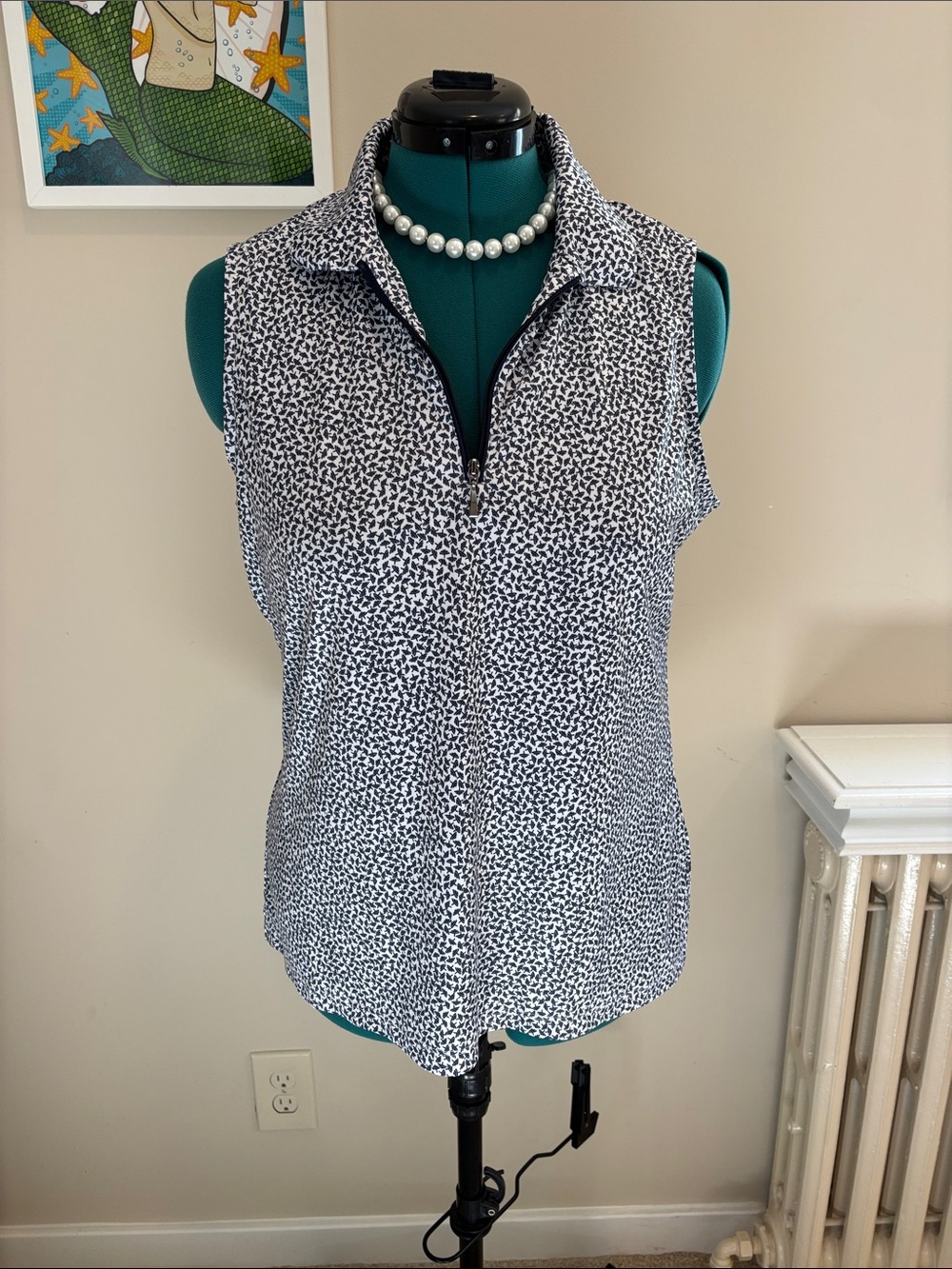 Greg Norman Collection Navy & White Sleeveless Zip Polo Tank